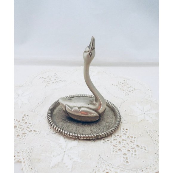 Swan Ring Holder, Silver Plated Swan Ring Dish, Swan Ring Dish - Picture 1 of 7